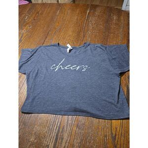 Small Bella Canvas Flowy Collection Short Sleeve Cheers Crop Top Grey and Silver